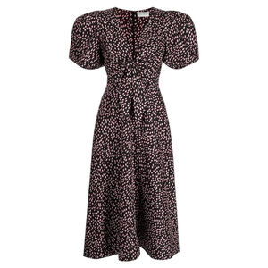 Rebecca Vallance Cha Cha Midi Dress Silk Black Pink Polka Dot Size 4 Small NEW